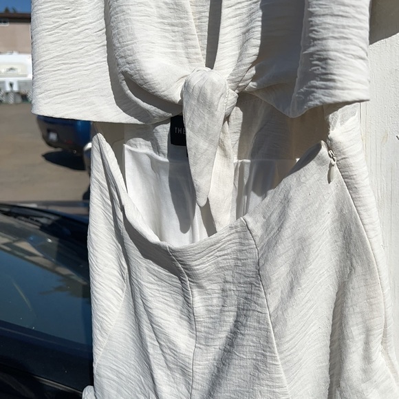 FEELIN' BLESSED WAIST-TIE FRILL TRIM ROMPER BEIGE - Picture 3 of 6